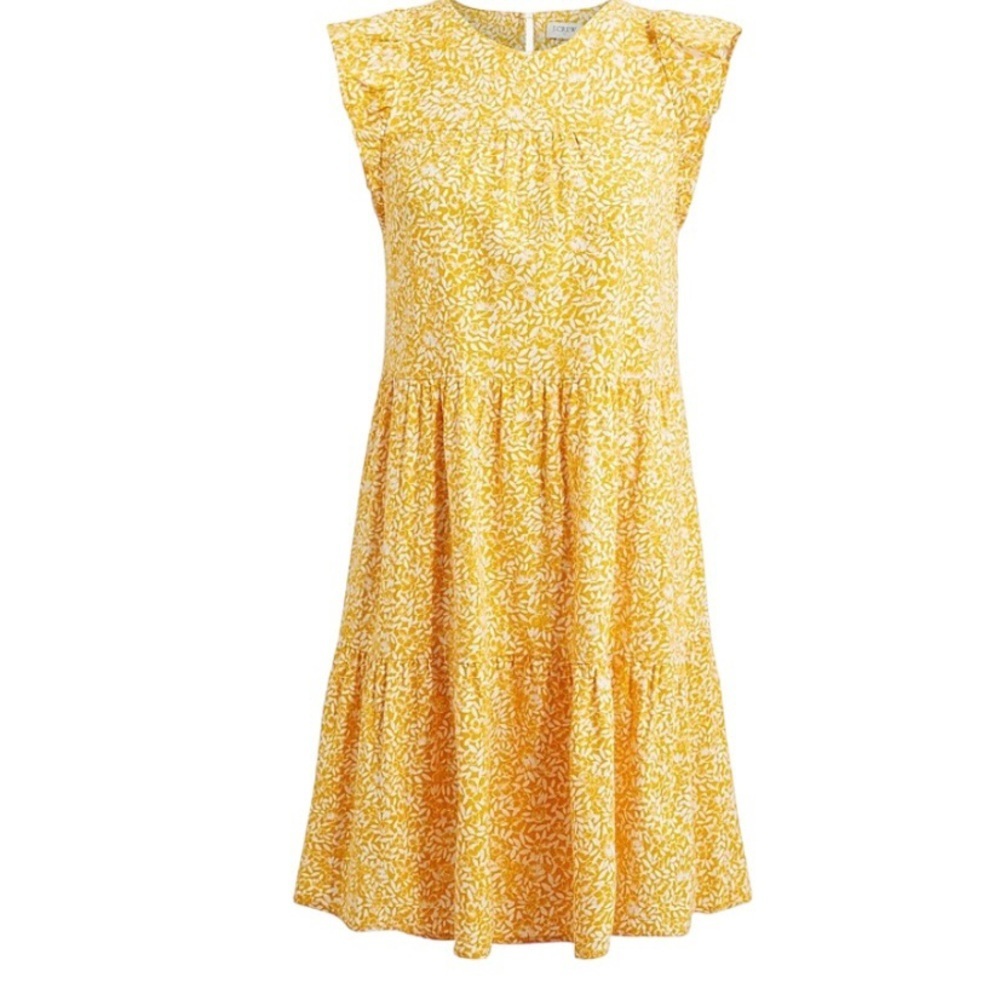 J. Crew Factory Linen Blend Floral Tiered Mini Dress Ruffle Sleeves Pockets 2